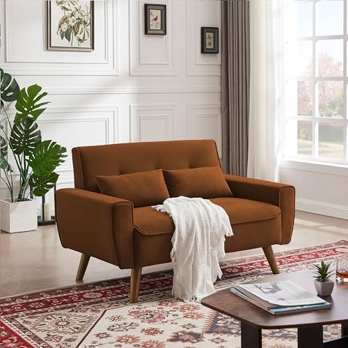 48.8" Small Loveseat Sofa, Mid Century Modern Love Seat Couch with Back Cushions and Wood Legs, 2 Seater Couches for Living Room, Bedroom