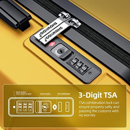 SHOWKOO Luggage Sets Expandable PC+ABS Durable Suitcase Double Wheels TSA Lock Black