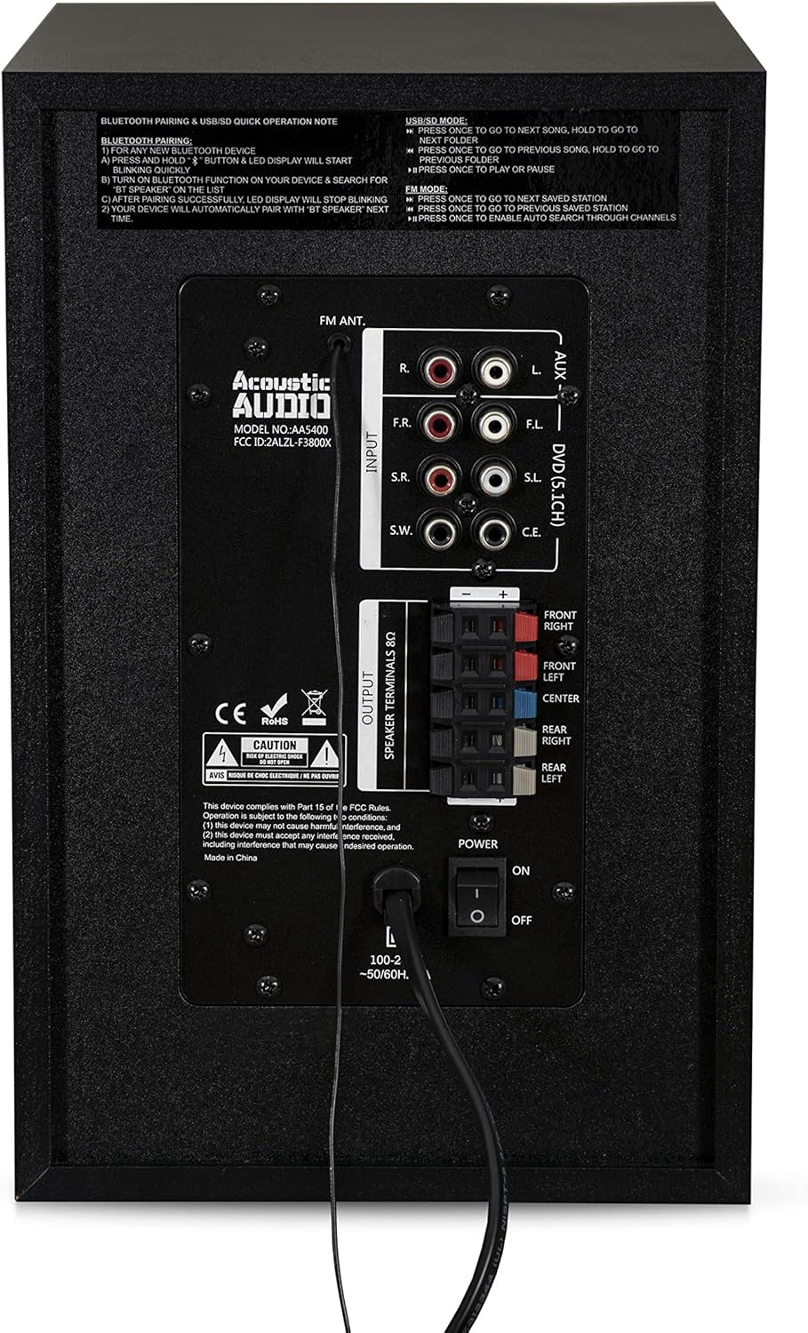 Acoustic Audio by Goldwood Bluetooth 5.1 Surround Sound System with LED Light Display, FM Tuner, USB and SD Card Inputs
