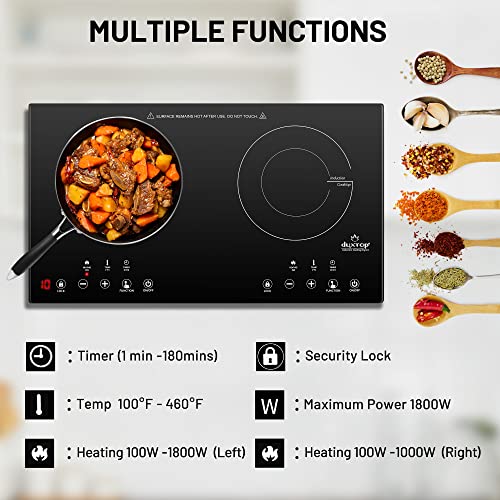 Duxtop 1800W Portable Induction Cooktop 2 Burner, Built-In Countertop Burners with Adjustable Temperature Control