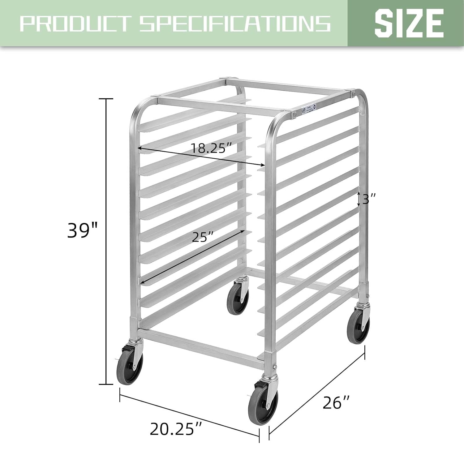 Bun Pan Rack 10 Tier with Wheels, Commercial Bakery Racking of Aluminum for Full & Half Sheet - Kitchen, Restaurant, Cafeteria, Pizzeria