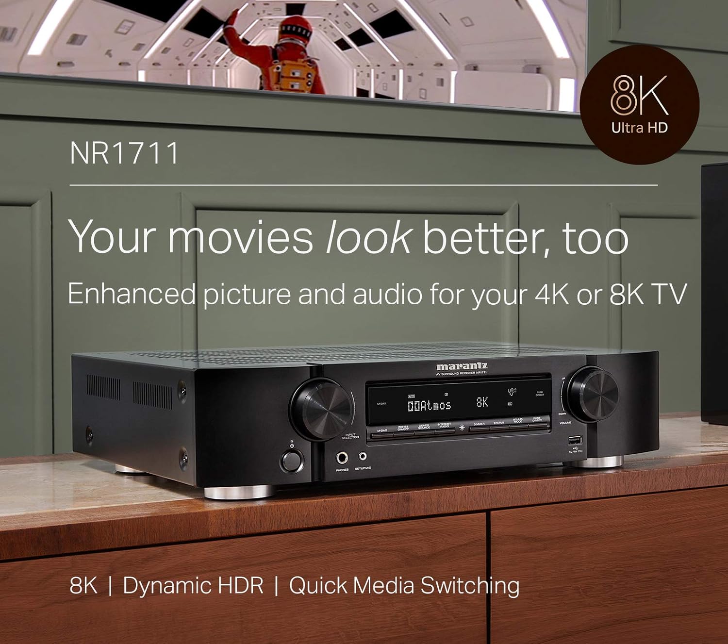 Marantz NR1711 8K Slim 7.2 Channel Ultra HD AV Receiver (2020 Model) – Wi-Fi, Bluetooth, HEOS Built-in, Alexa & Smart Home Automation