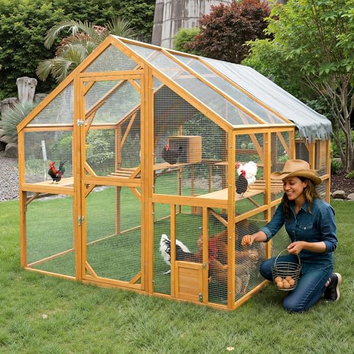 109.6'' Large Wood Chicken Coop Enclosures,Walk-in Poultry Cage