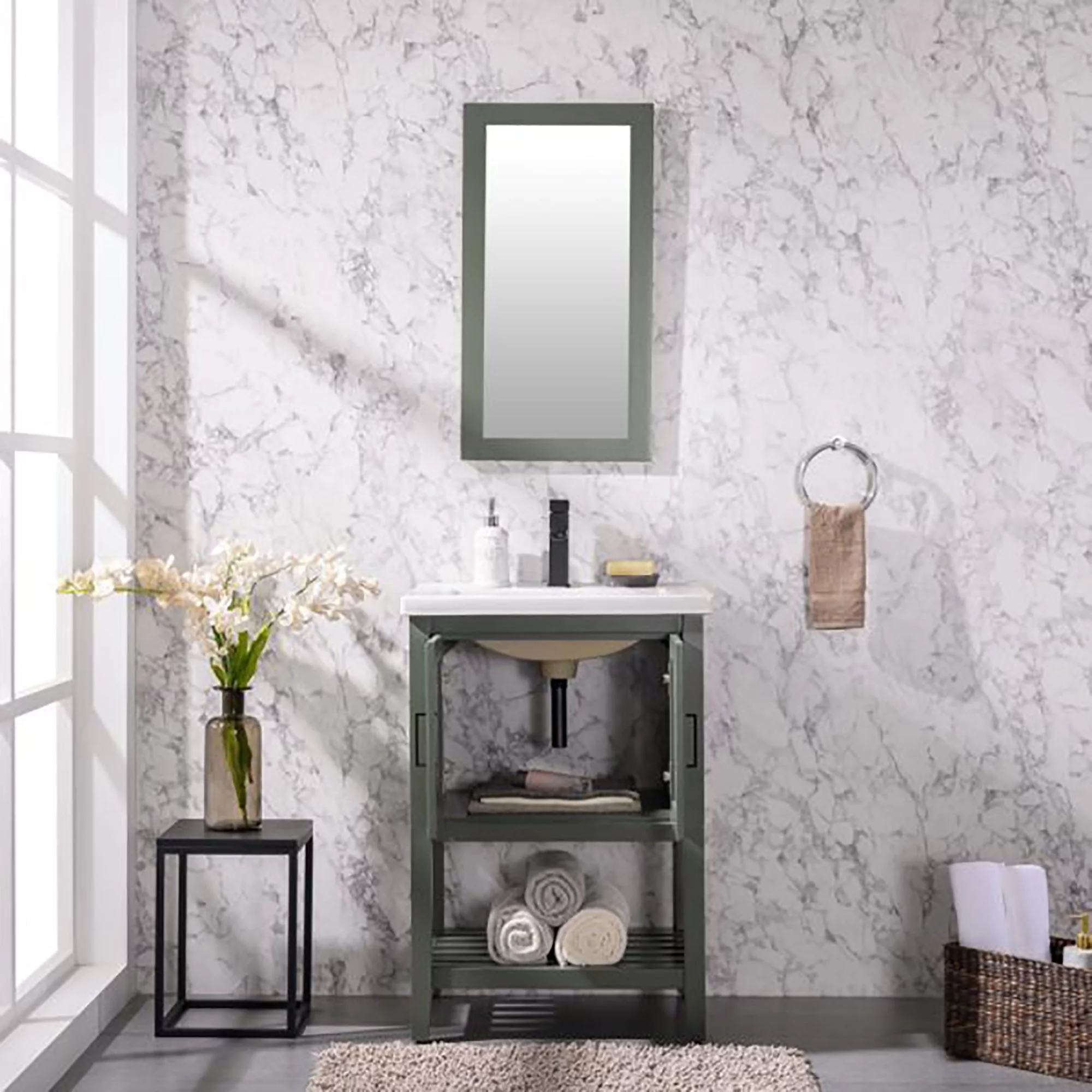 Furniture Indoor Home Decorative Bathroom, Washroom, Kitchen 24" Kd Pewter Green Sink Vanity