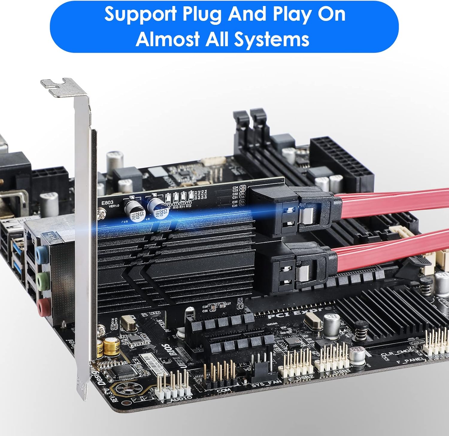 PCIe x1 SATA Card 6 Port, SATA 3.0 Controller Expansion Card with 6 SATA Cables & Low Profile Bracket,SATA III PCIE Gen3 Adapter(6Gbps) ASM1166 Chip