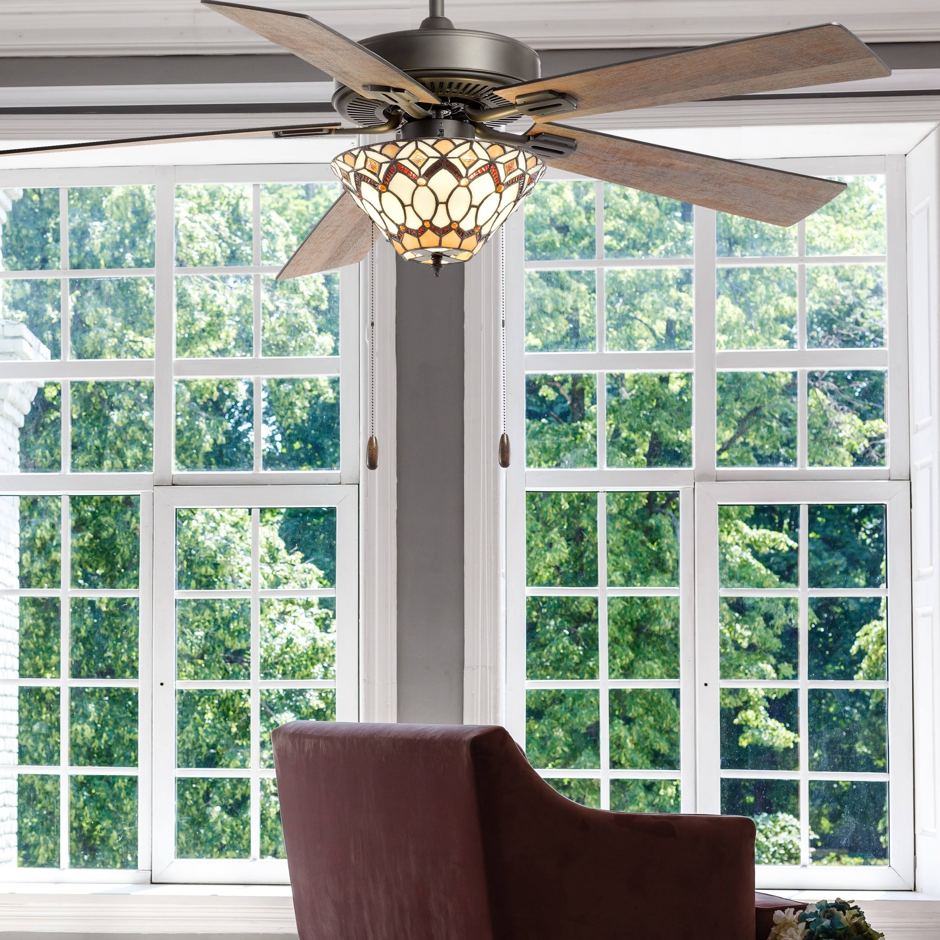 52x22 5-Blade LED Victoria Stained Glass Lighted Ceiling Fan - River of Goods 20184