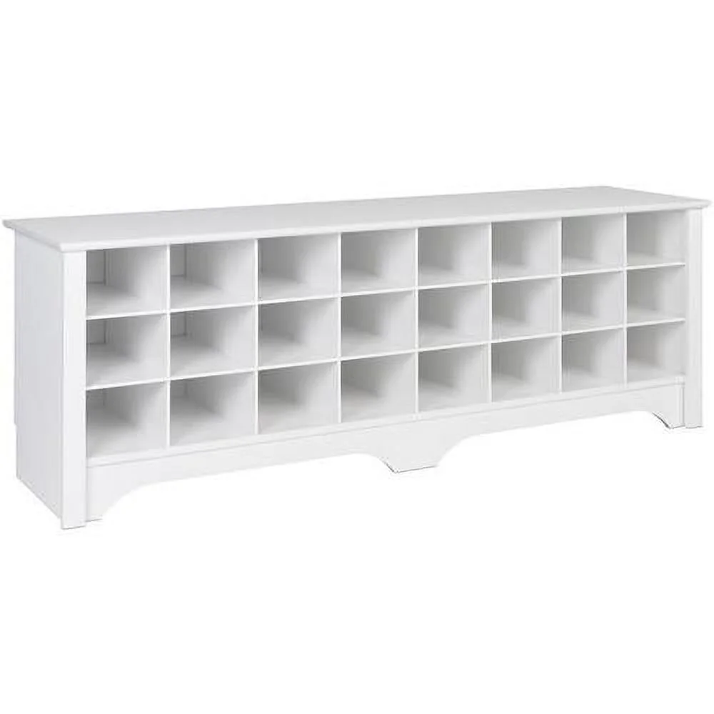 Wide 24-Pair Shoe Cubby Bench, Shoe Rack, Shoe Storage For Entryway, Mudroom, Hallway, Closet And Garage, White