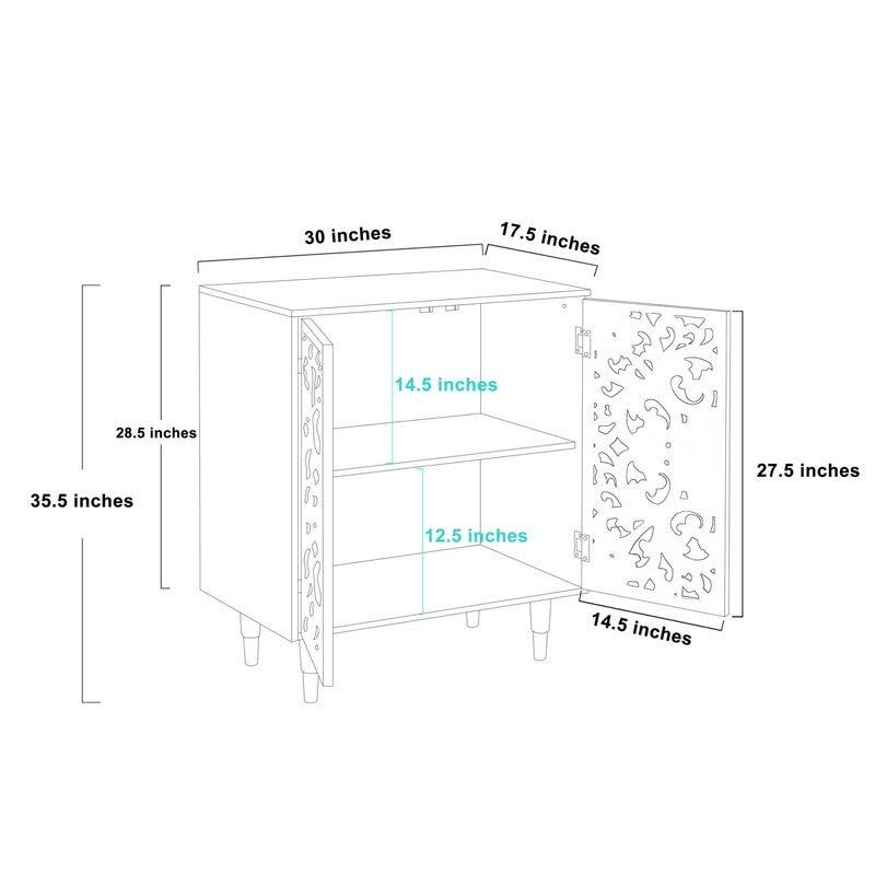 Solid Wood Green Hollow 2-Door Accent Cabinet for Living/ Dining Room - W17.5x22x L30x22x H35.5x22