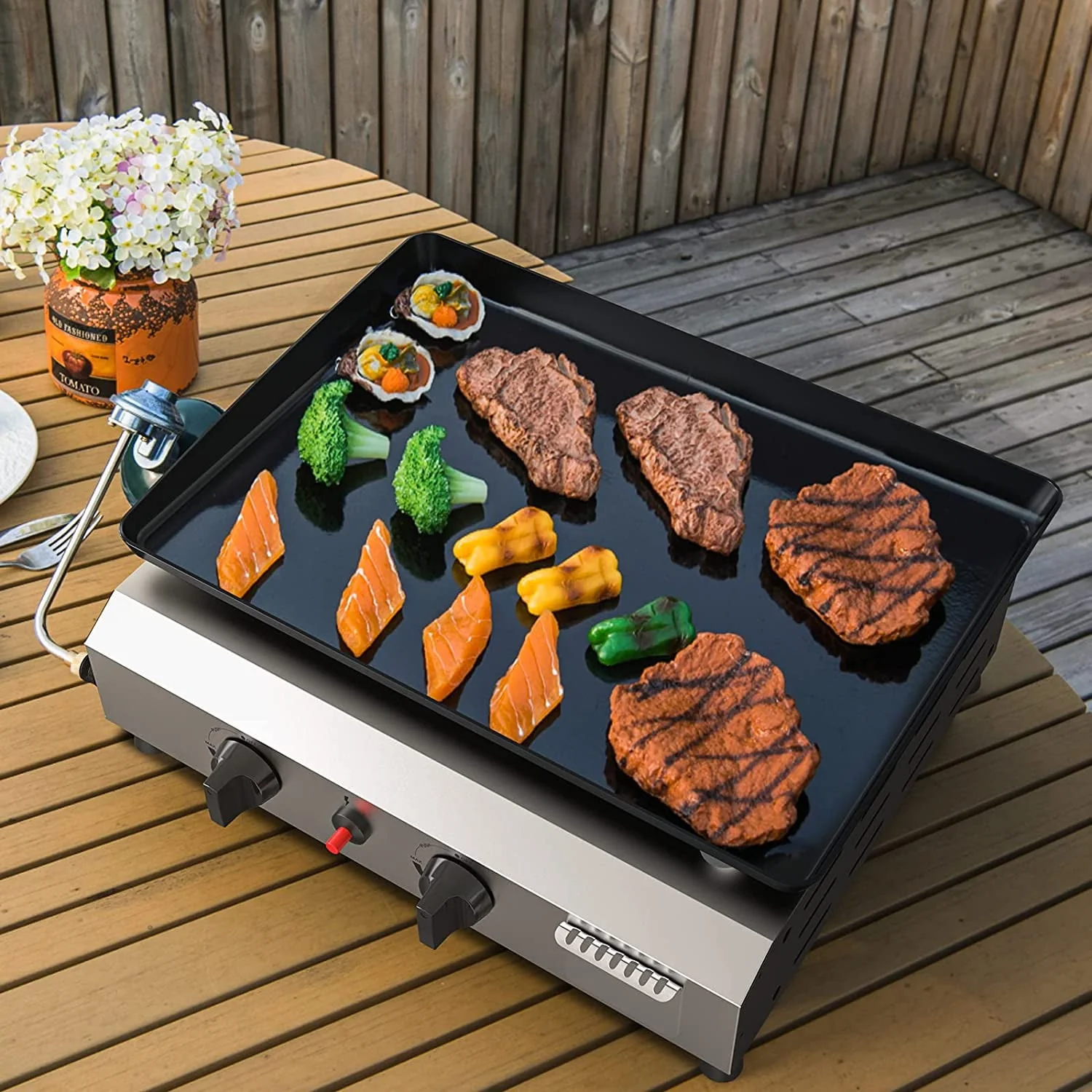 SKOK 3 Burner Gas Griddle-Outdoor Propane Griddle-BTU Propane Fuelled