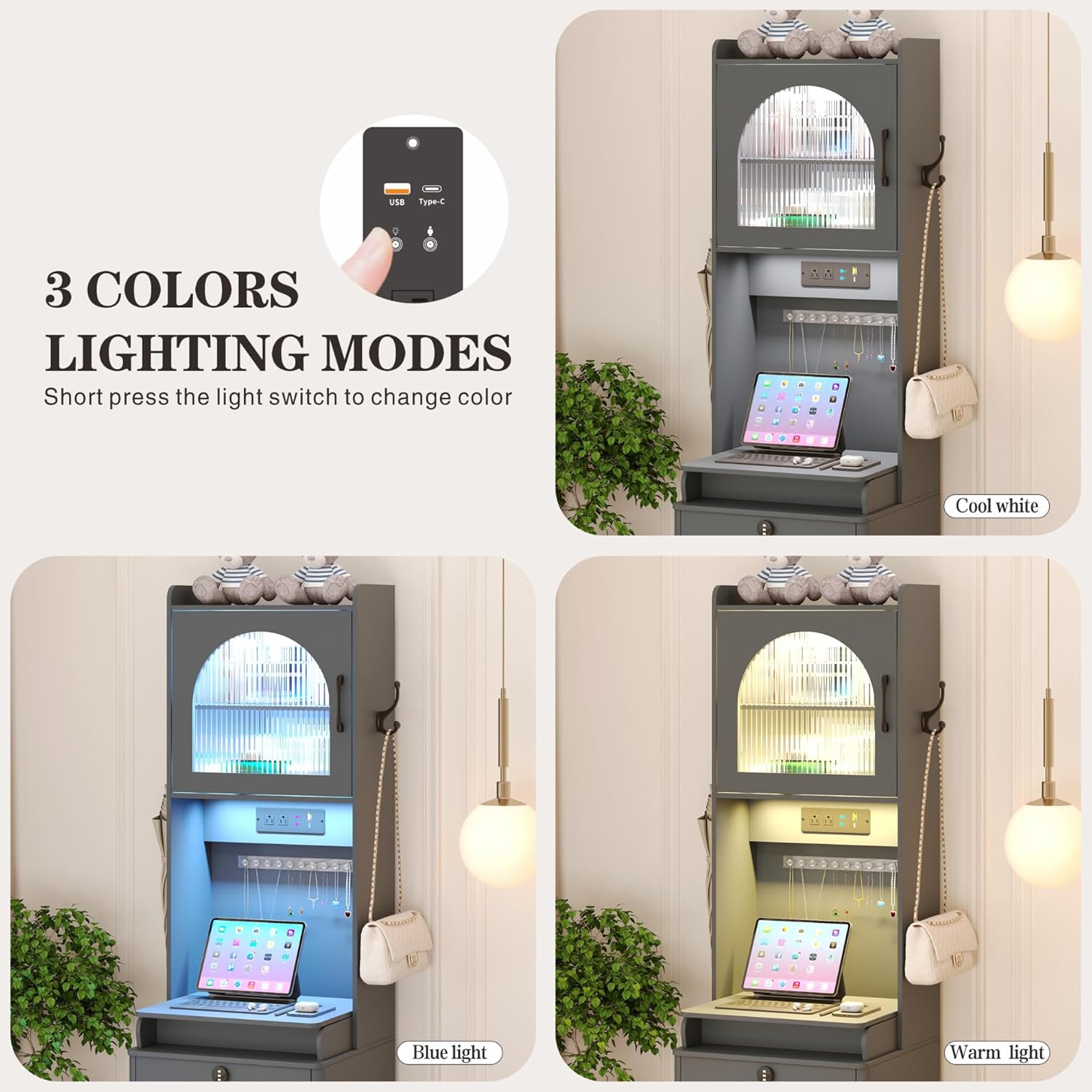 Small Vanity Desk with Mirror and Lights: Makeup Vanity Table with Combination Lock Drawers for Bedroom