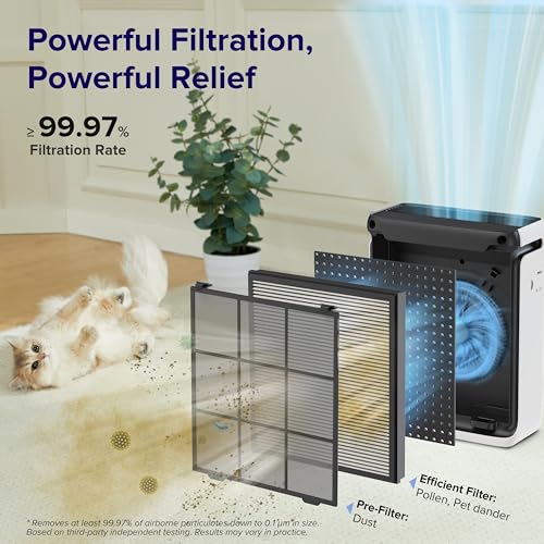 LEVOIT Air Purifier for Home Large Room Up to 1074Ft² with Air Quality Monitor, AHAM VERIFIDE, Smart WiFi, Washable Pre-Filter