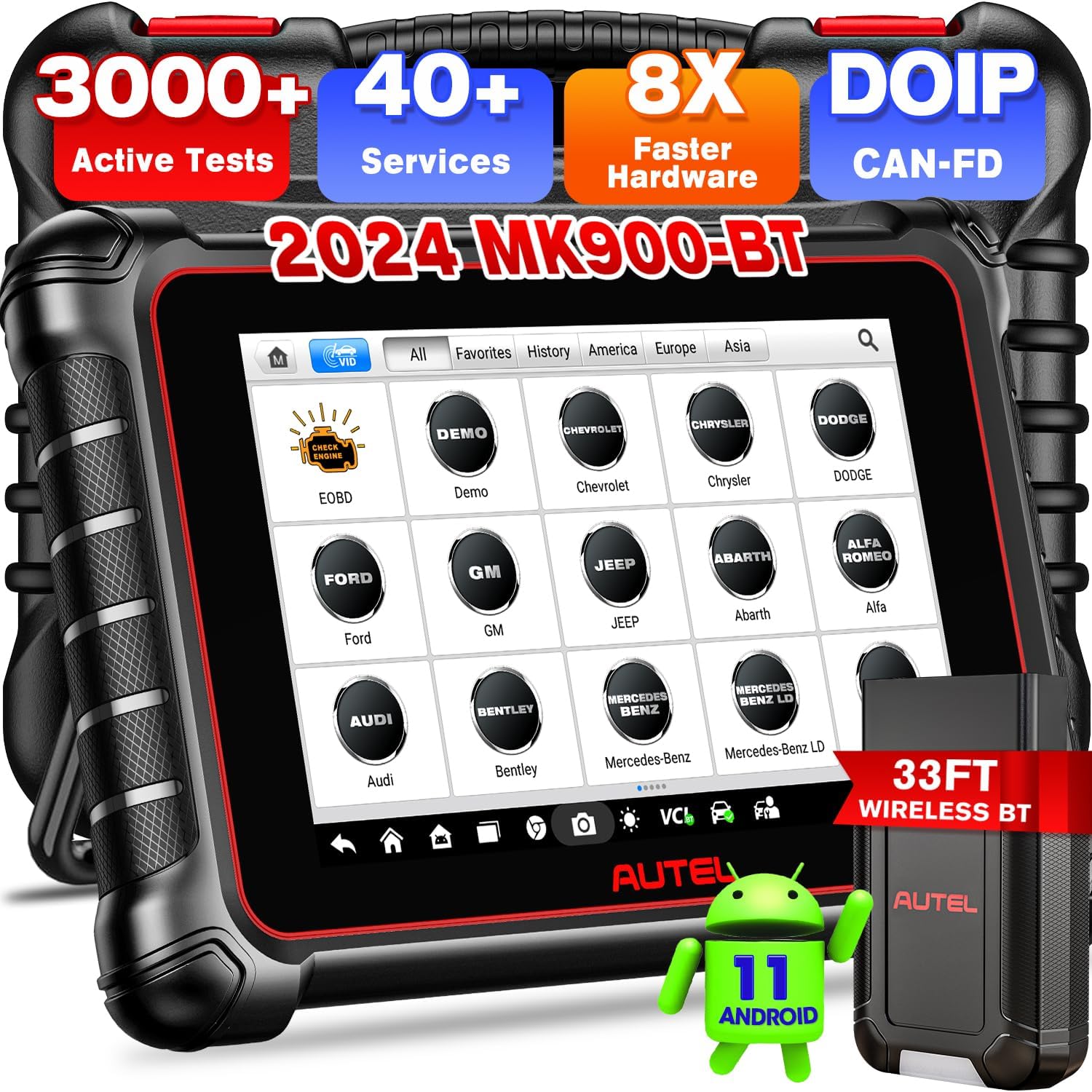 Autel Scanner MaxiCOM MK900-BT, 2024 OS 11 MK900BT Fully Functional Bidirectional Scan Tool, Up of MK900 MX900 MK808BT PRO MK808S MX808S MK808Z