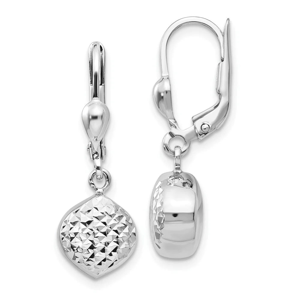 Primal Gold 14 Karat White Gold Diamond-cut Dangle Leverback Earrings