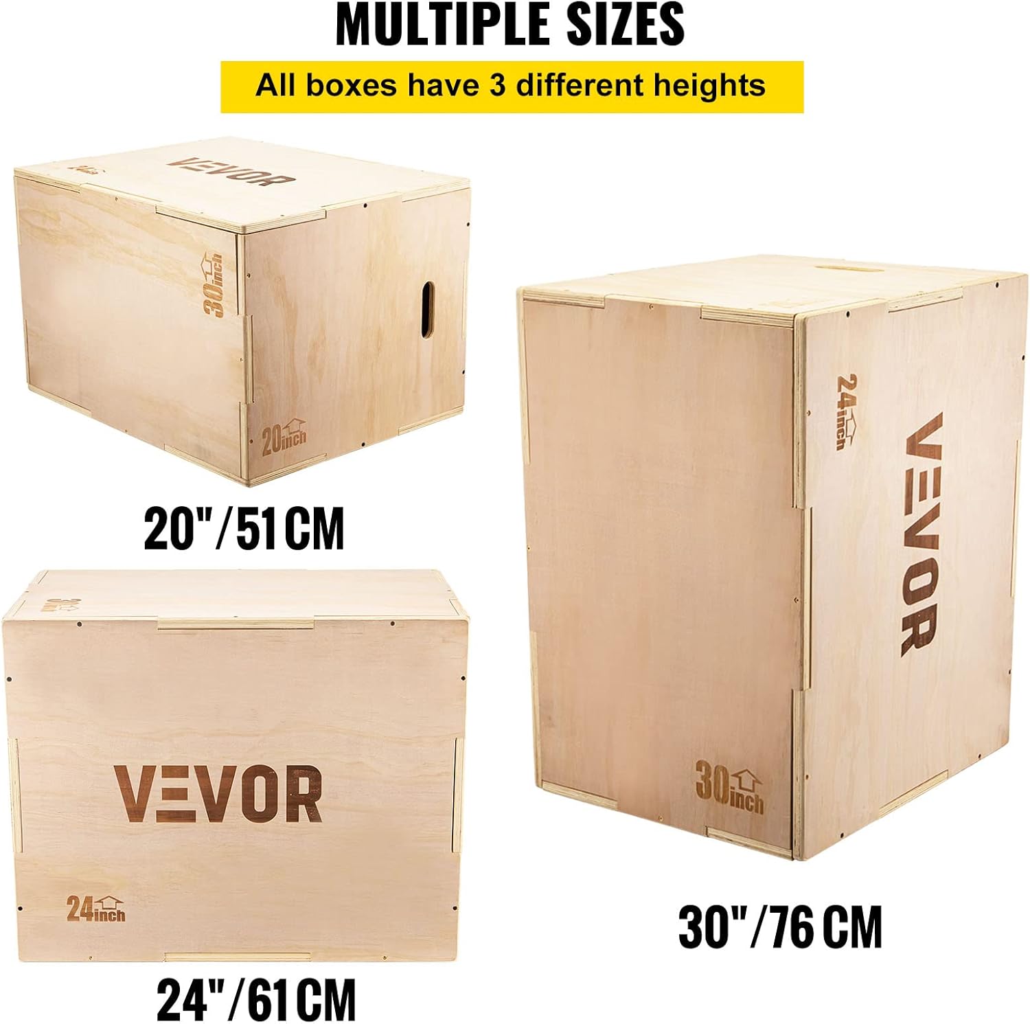 VEVOR 3 in 1 Wood Plyo Box,Capacity 400 Lbs Plyometric Jump Box,Easy-to-Assemble Plyo Box for Jumping Trainers,Training and Conditioning