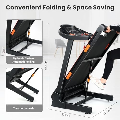 3.5HP Treadmill with Auto Incline, 320 lb Capacity, 17.3" Wide Belt, Electric Folding Treadmill for Home, Walking & Running Machine with Handle Bar
