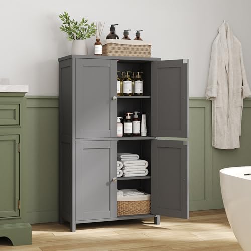 Nuturelly Freestanding Pantry Cabinets, Kitchen Floor Storage Cabinet with 4 Doors & 3 Adjustable Heights