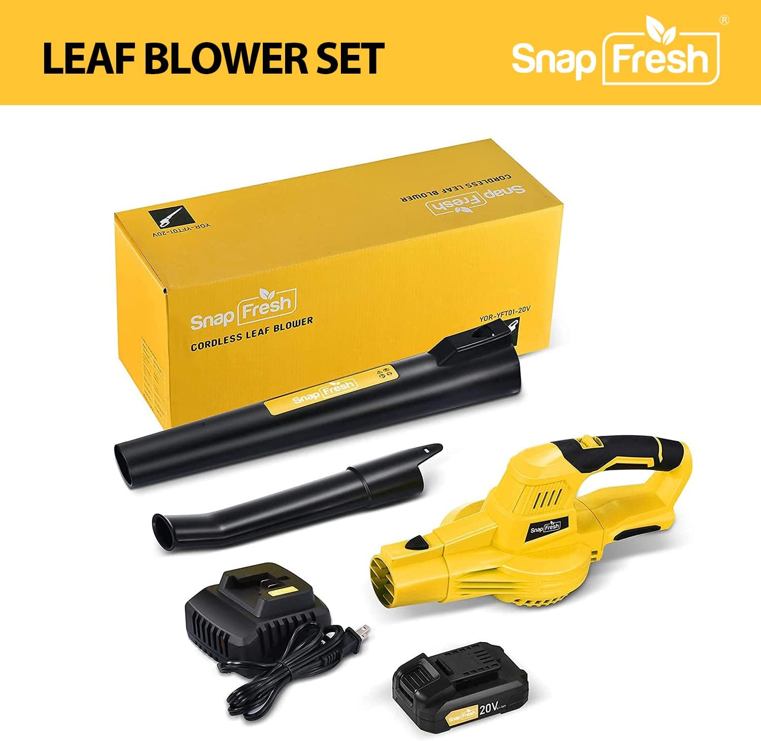 SnapFresh Leaf Blower - 20V Leaf Blower with Battery & Charger, Leaf Blower Cordless for Lawn Care