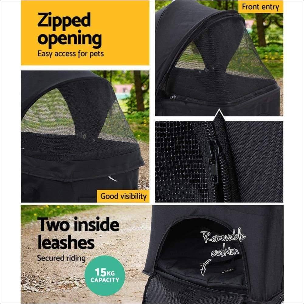 i.Pet Pet Stroller Dog Carrier Foldable Pram 3 in 1 Middle Size Black