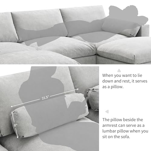 Merax 86.5" Sectional Sofa with Storage Pockets & Removable Ottomans, 5 Seat U Shaped Sleeper Cloud Couch Set