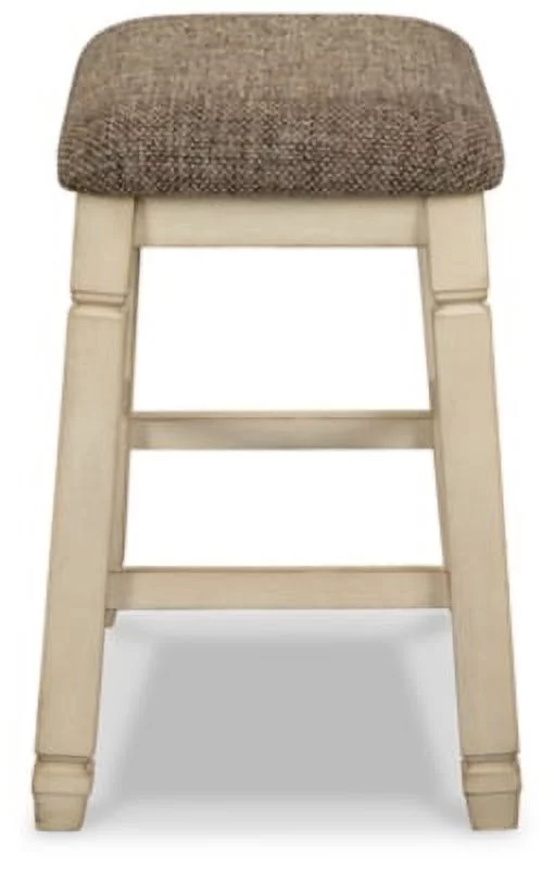 Signature Design by Ashley 24" Bolanburg Farmhouse Counter Height Saddle Barstool, Set of 2, Antique White