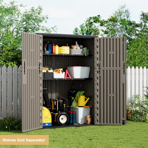KINYING Outdoor Vertical Storage Shed,57 Cu.ft Outdoor Storage Cabinet Waterproof,Resin Sheds & Outdoor Storage Clearance for Garden,Patio,Backyard