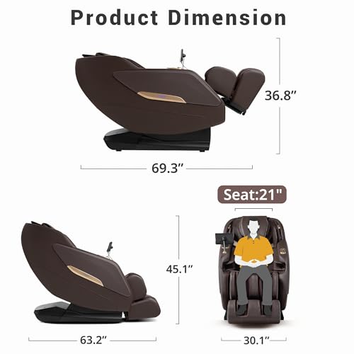 MYNTA 2025 Massage Chair Full Body, Zero Gravity SL Track Full Body Massage Recliner Chairs with Calf Heating, Thai Strectch, M1820 Brown