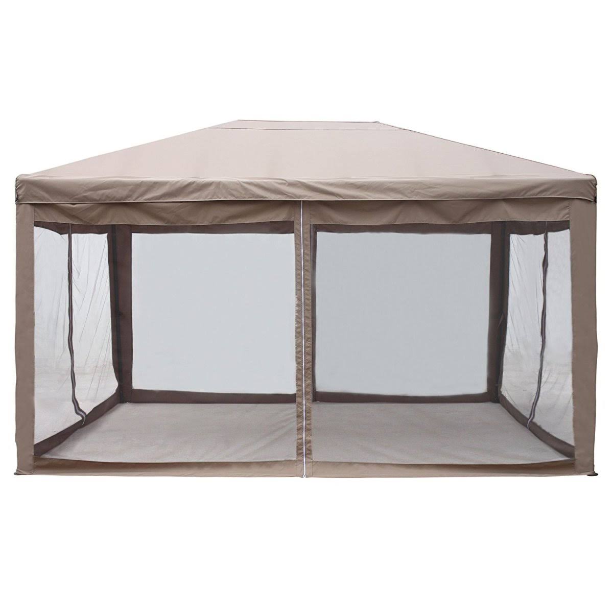 Aleko 10x13 Feet Fully Enclosed Garden Gazebo Canopy with Mesh Insect Screen - Brown