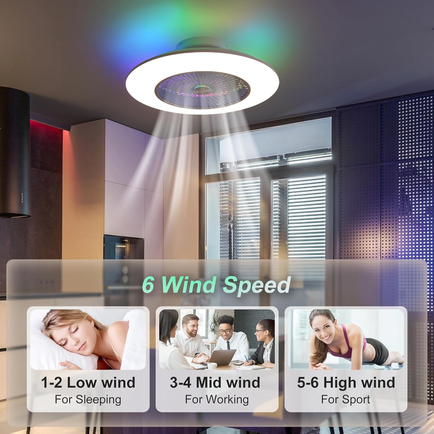 23" Low Profile Ceiling Fan With Light,Bladeless Ceiling Fans With Lights And Remote