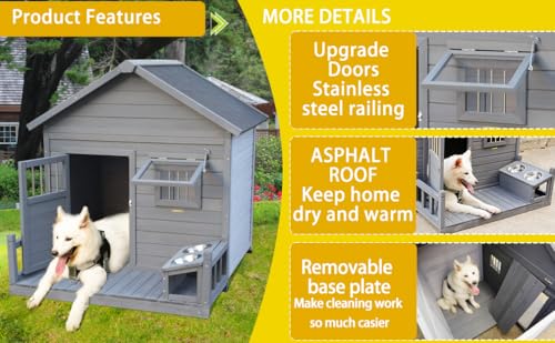 Outdoor Wooden Dog House,Waterproof Kennel with Deck and Sloped Roof,High Stability Pet Dog Cage for Small/Medium Puppy