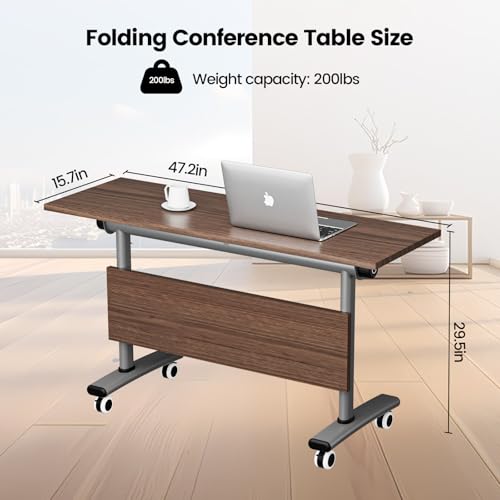 Commercial-Grade Flip-Top Folding Conference Table with Lockable Wheels - Heavy-Duty Mobile Steel Frame Desk for Office, Classroom, Event