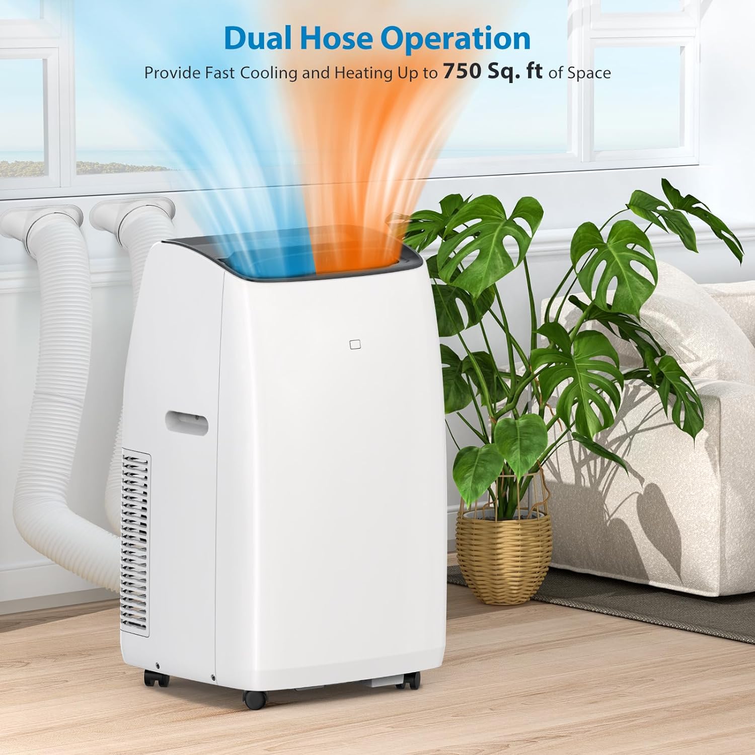 14,000BTU Inverter Air Conditioner for Rooms up to 750 Sq. Ft, 4-in-1 Portable AC Unit, Cooler, Heater, Dehumidifier & Fan, Sleep Mode 42dB