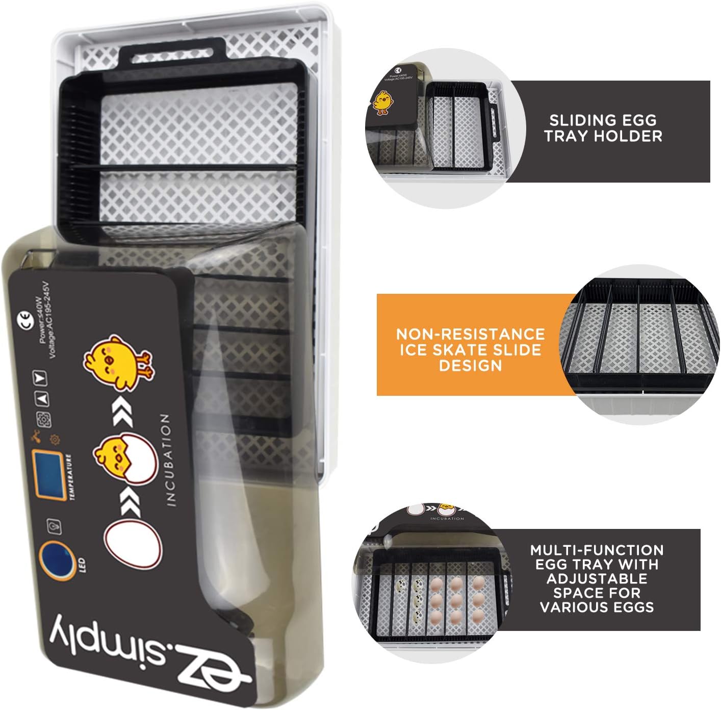 EZ.SIMPLY Egg Incubator - All-in-One Egg Incubators for Hatching Eggs with Automatic Egg Turning, Heat and Humidity Control - Chicken Egg Incubator