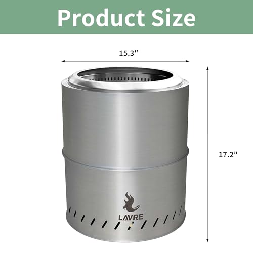 Silver Portable Solo Stove Bonfire with Removable Ash Pan,Firepits with Bottom Vents,19 Inch Smokeless Firepit Outdoor by Wood or Pellet Burning
