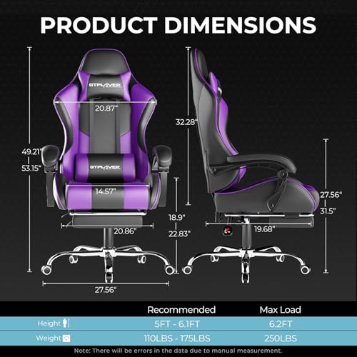 GTPLAYER Gaming Chair, Computer Chair with Footrest and Lumbar Support