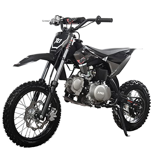 X-PRO X27 125cc Dirt Bike with 4-Speed Semi-Automatic Transmission, Kick Start, Big 14"/12" Tires! Cradle Type Steel Tube Frame! (Black)