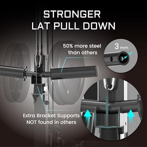 Fitness Reality Power Cage Squat Rack with Optional LAT Pulldown, Cable Crossover, 800 lb Capacity, Multi-Grip Pull-Up Bar, Adjustable Safety Bars