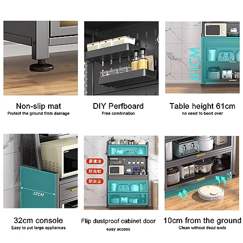 Kitchen Storage Cabinets, Bakers Rack with Drawers, Microwave Stand, with Flip Door Cabinet, Pegboard and Accessories