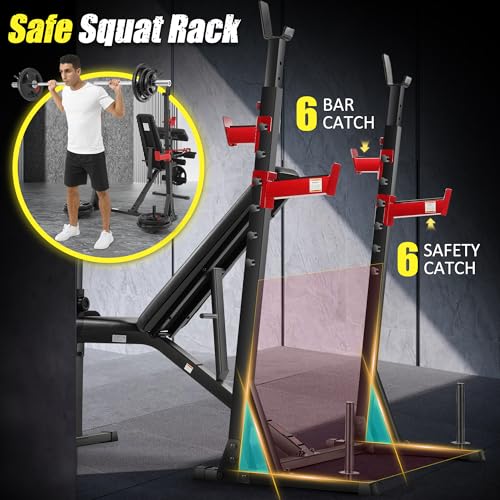 Professional Olympic Weight Bench Set with Squat Rack Adjustable Bench Press with Leg Extension and Curl Heavy-Duty Bench Press Preacher Curl Bench