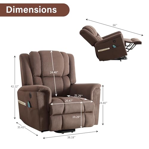Power Lift Chair with Heat and Massage, Electric Wooden Frame Power Recliner Chair for Elderly with Side Pocket, USB Charge Port, Easy to Assemble