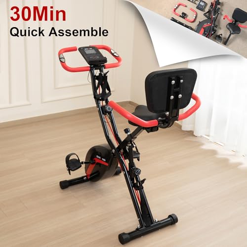 BARWING Stationary Exercise Bike for Home Workout, 5 IN 1 Foldable Indoor Cycling Bike for Seniors, 350LB Capacity, 16-Level Magnetic Resistance