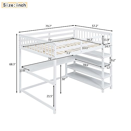 Harper & Bright Designs Full Loft Bed with Desk and Wardrobe,Solid Wood Loft Bed Frame Full with Storage Drawers for Kids Teens Adults