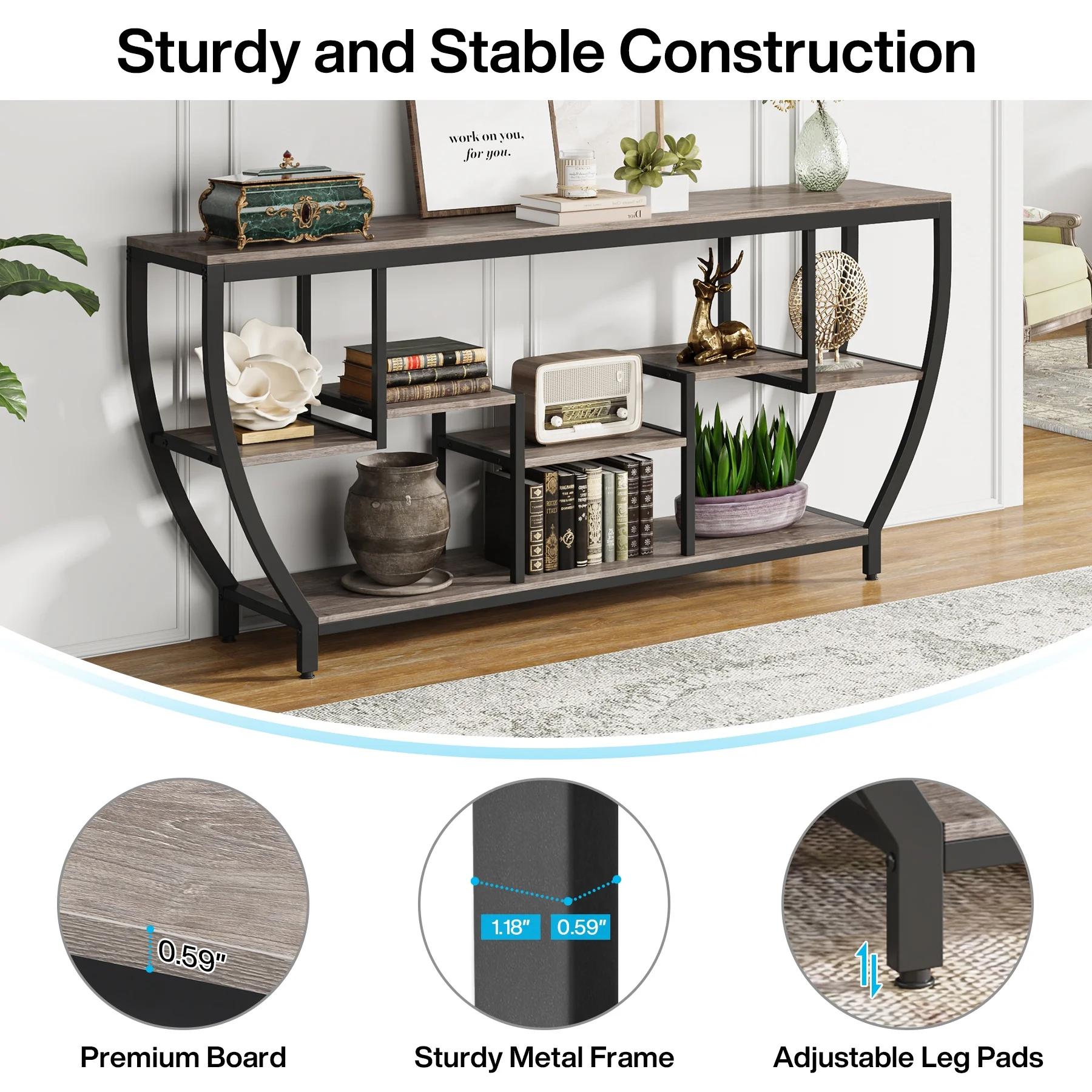 Tribesigns Sofa Console Table, 70.9 Inches Extra Long Console Table with Shelves, Rustic Behind The Couch Table with Storage