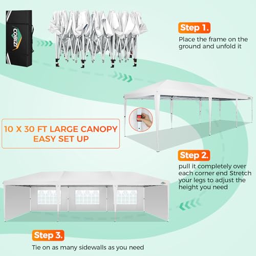 COBIZI 10x10 Pop up Canopy Tent Protable Canopy Tent with 4 Sidewalls Waterproof Commercial Instant Shelter for Parties, Wedding