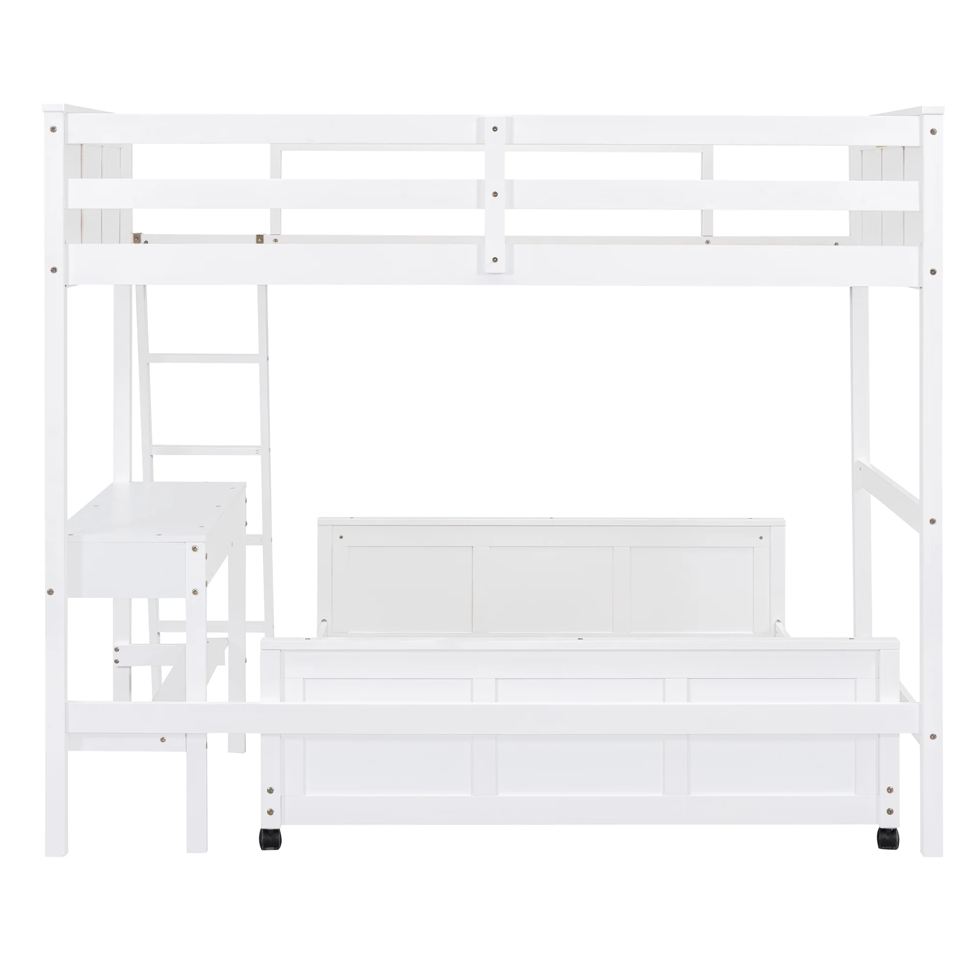 Bellemave Twin Over Full Bunk Bed with Desk and Storage Drawers, Solid Wood L-Shaped Loft Bunk Bed Frame for Kids Teens Adults (White)