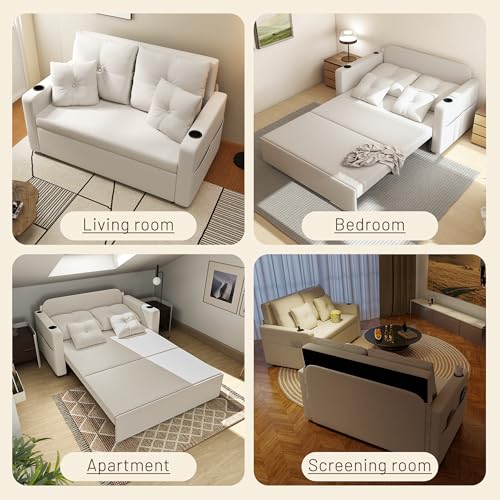 3 in 1 Pull Out Couch, 56 Inch Convertible Sleeper Sofa Bed, Loveseat Sofa with Cup Holders, USB, Sofa Couches for Living Room, Bedroom, Apartment