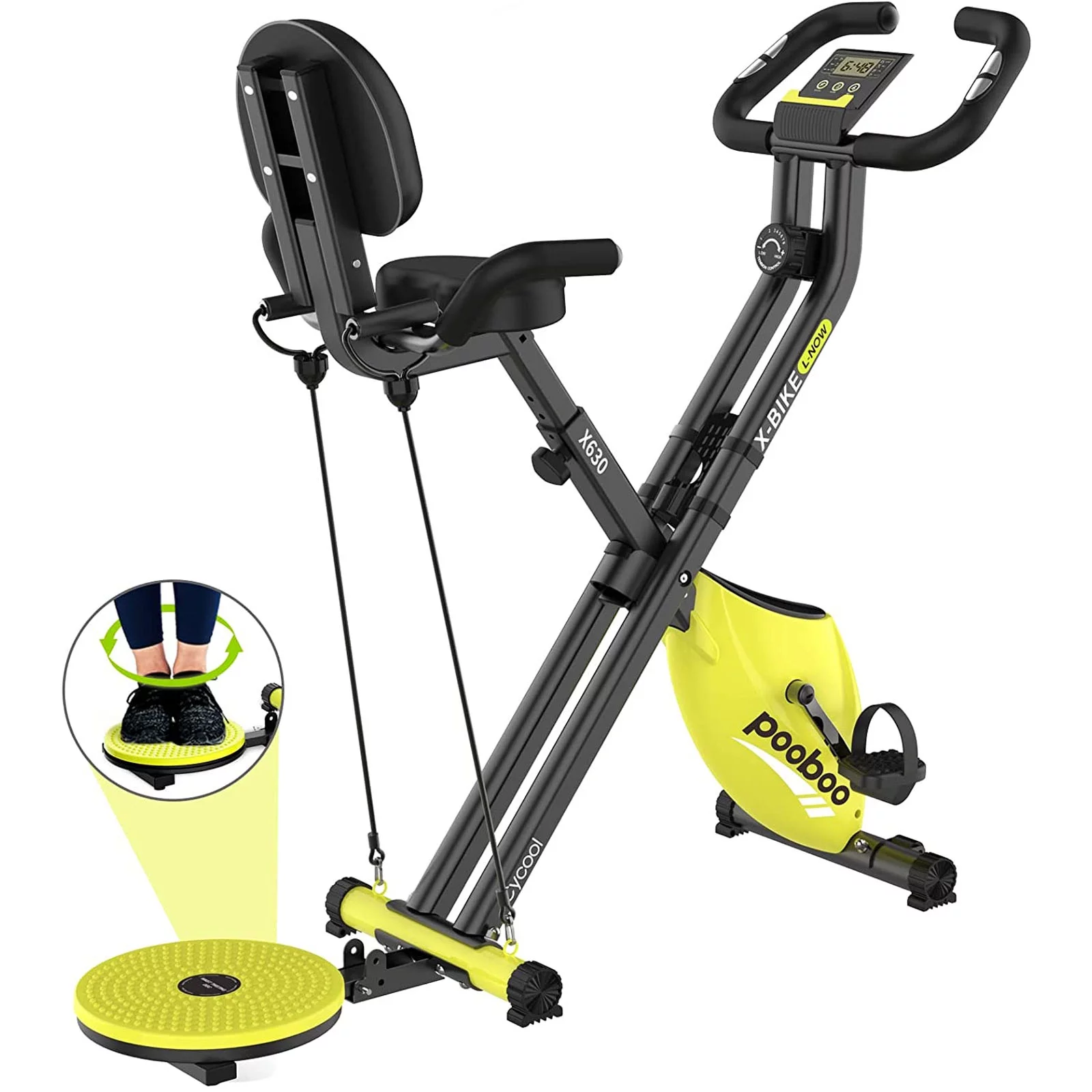 Pooboo 4in1 Folding Exercise Bike Indoor Cycling Bike Stationary Magnetic x Bike Gym Workout 300lb
