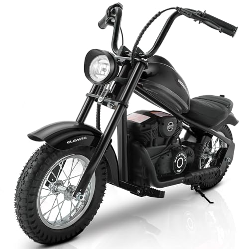ELEMARA Electric Dirt Bike, 15 mph & 150lb Max, 24V Ride on Toy for Big Kids w/LED Lights & Power Display, Chain-Driven Motor, Twist-Grip Throttle