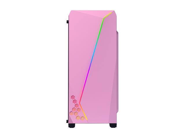 DIYPC S2-PINK-RGB Pink Steel / Tempered Glass ATX Mid Tower Computer Case