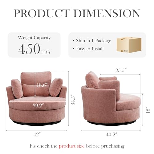 Aoiy & Wifon 42.2" W Oversized Swivel Barrel Chair with Ottoman, Upholstered Round Accent Chair with Storage Ottoman, Chenille, Beige