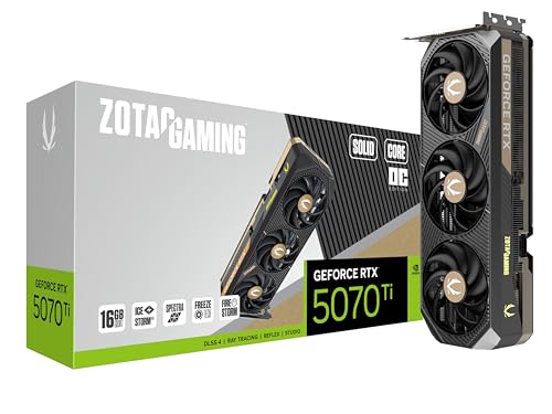 ZOTAC Gaming GeForce RTX 5070 Ti Solid CORE OC DLSS 4 16GB GDDR7 256-bit 28 Gbps PCIE 5.0 Gaming Graphics Card, IceStorm 3.0 Advanced Cooling